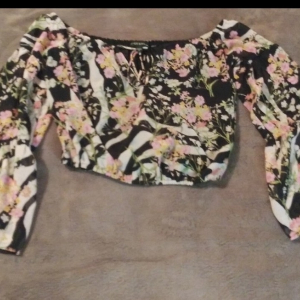 Guess Black and Pink Floral Blouse